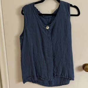 Blue Linen Sleeveless Top